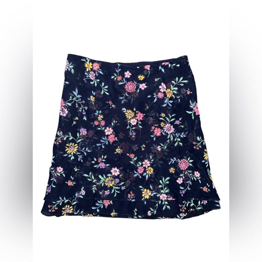 VTG Ralph Lauren Size 12 Navy Floral A-Line Skirt Lined Midi Cottagecore USA